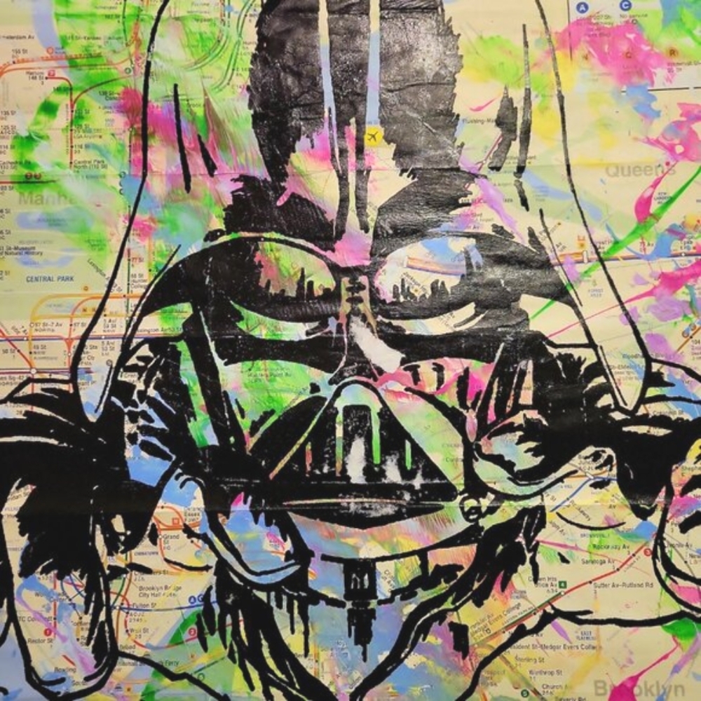 Handpainted Star Wars Darth Vader Unique Acrylic Art painting on NYC Subway Map - Picture 4 of 7